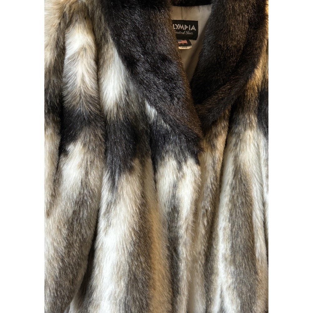 Olympia Limited Inc Faux Fur Coat Jacket Large USA Beige Brown Black Vintage‎ - Picture 6 of 8